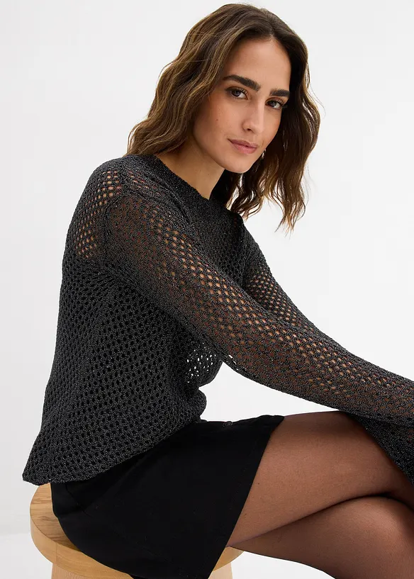 Hålmönstrad tröja med glittergarn, bonprix