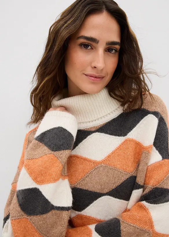 Mönstrad polotröja, bonprix