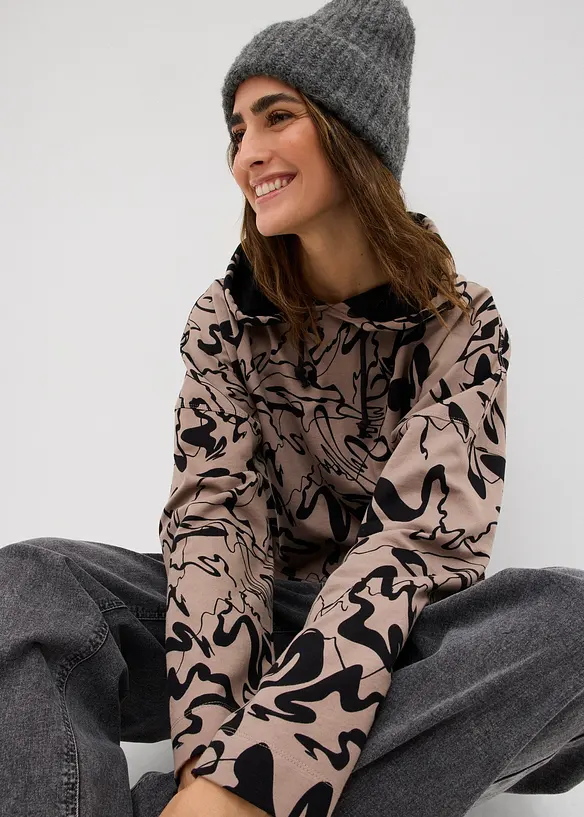 Sweatshirt med huva i bomull, bonprix