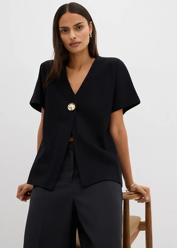 Bekväm Punto di Roma-väst med dekorativ knapp, bonprix