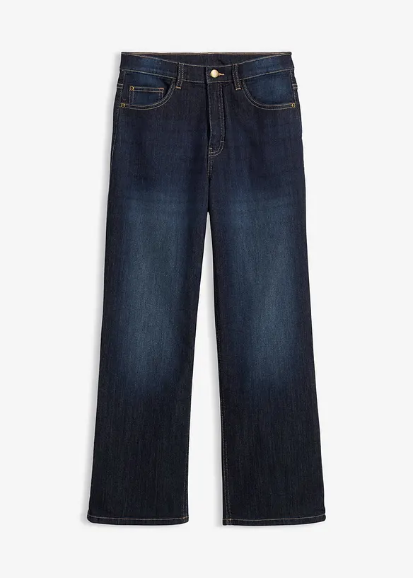 Fodrade jeans med jerseyfoder och vida ben, Mid Waist, bonprix