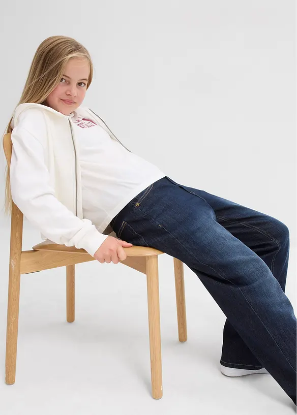 Fodrade jeans med jerseyfoder och vida ben, Mid Waist, bonprix