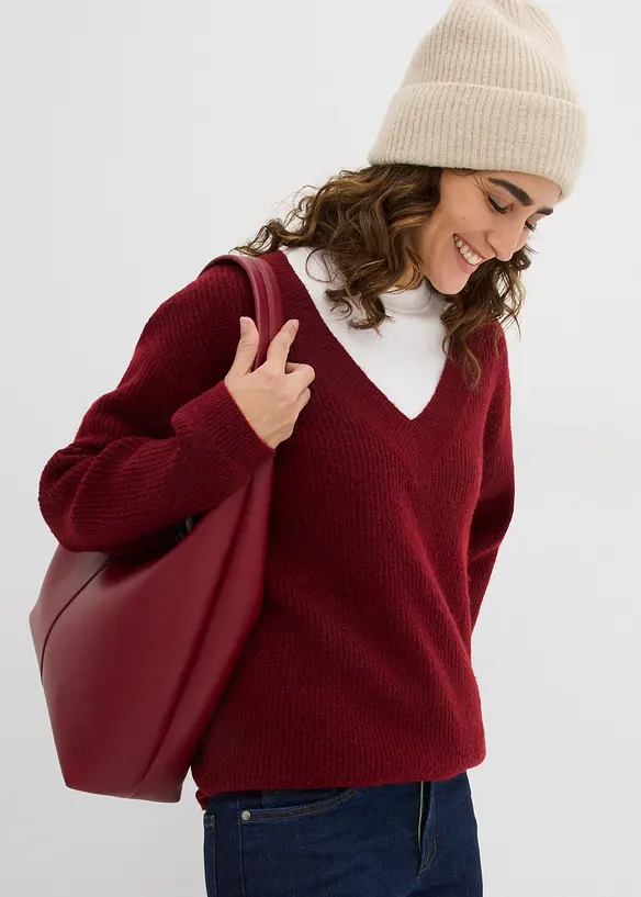 Stickad tröja med V-ringning, bonprix