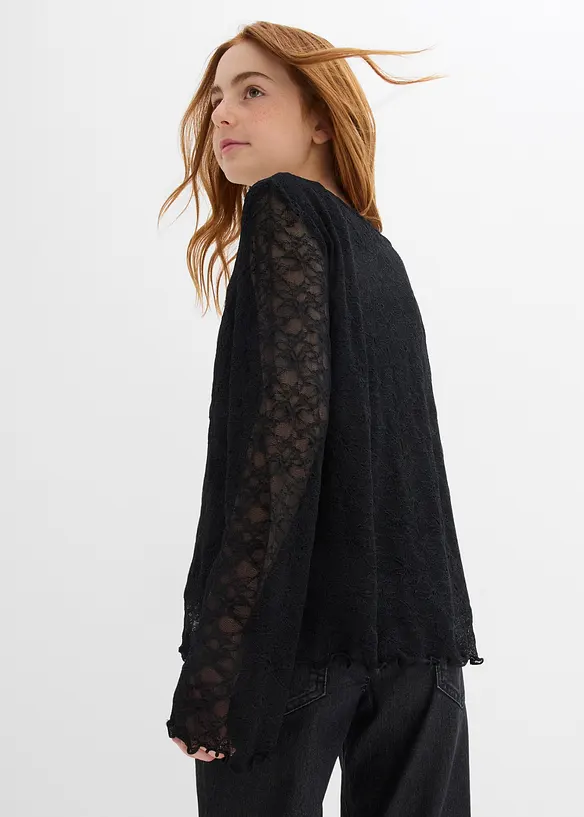 Långärmad topp i spets, bonprix
