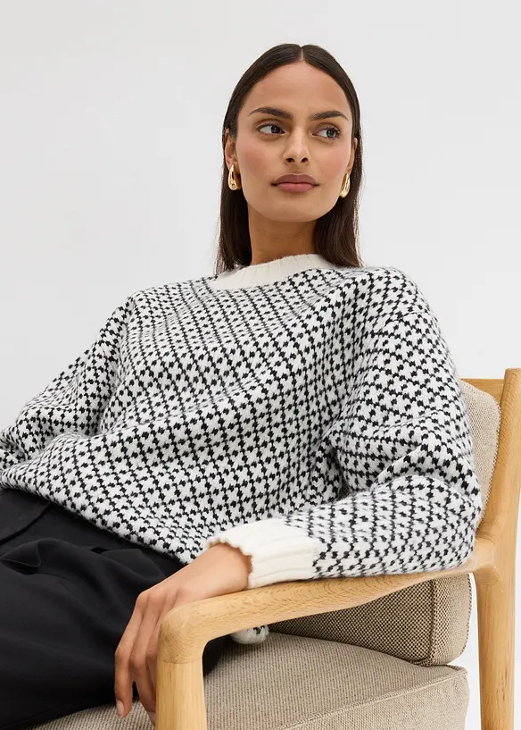 Grovstickad tröja i materialmix, bonprix