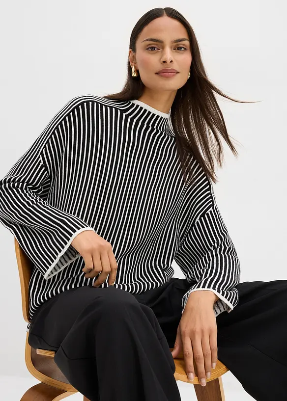 Tröja med halvpolo i viskosmix, bonprix