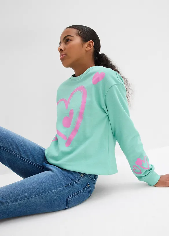 Sweatshirt i ekologisk bomull med ballongformad nederkant, bonprix