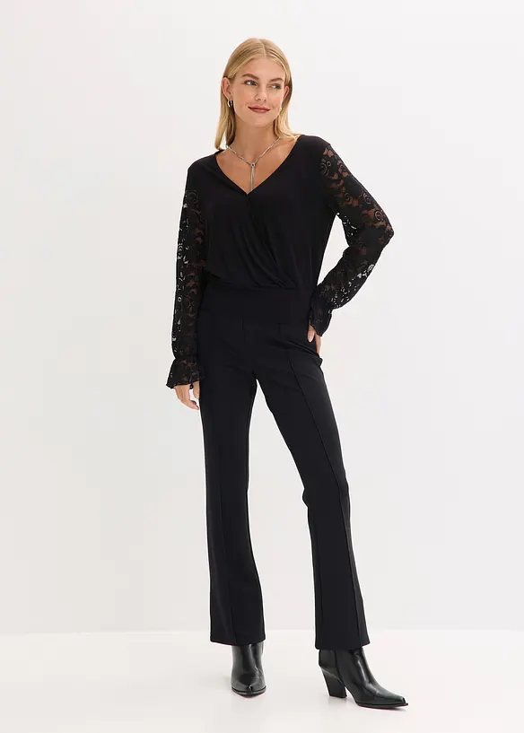 Långärmad topp med spets, bonprix