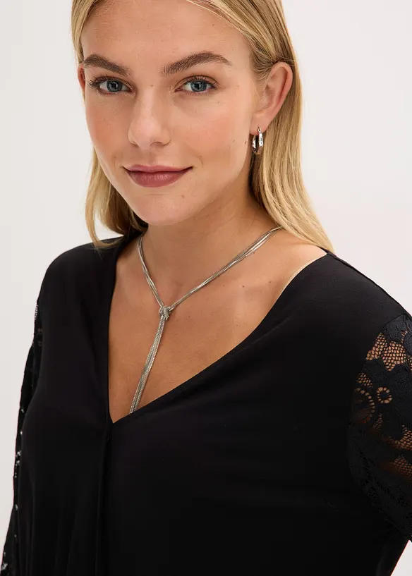 Långärmad topp med spets, bonprix