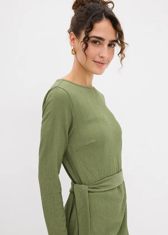 Trikåklänning av kräpp, bonprix