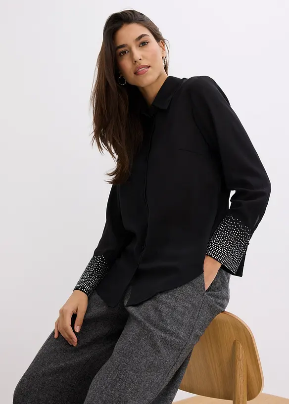 Skjortblus med glitterstenar, bonprix