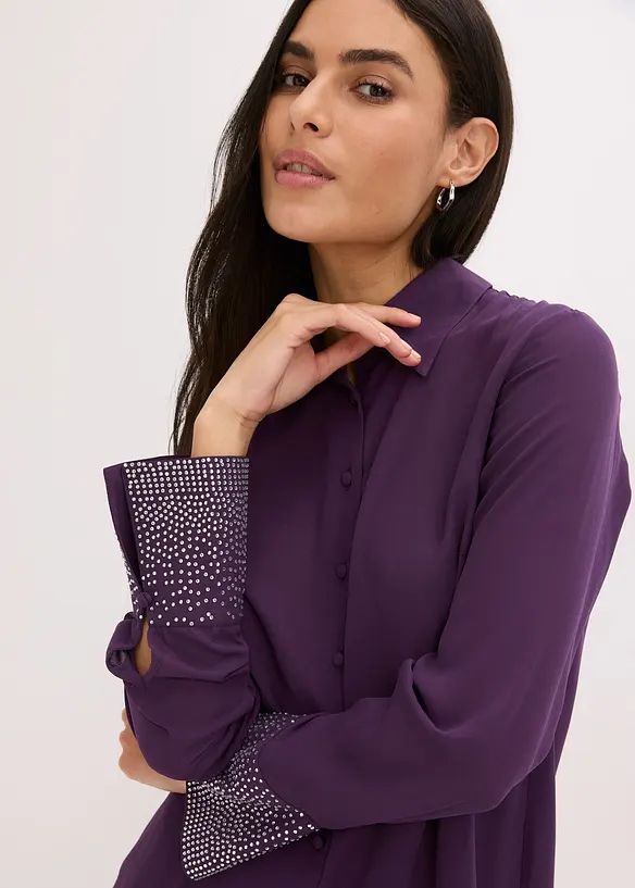 Skjortblus med glitterstenar, bonprix
