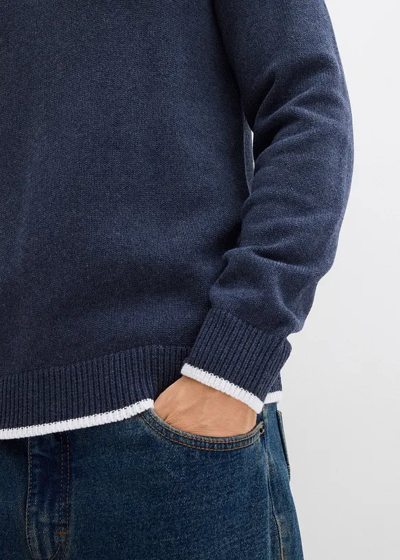 Tröja med tenniskrage och återvunnen bomull, bonprix