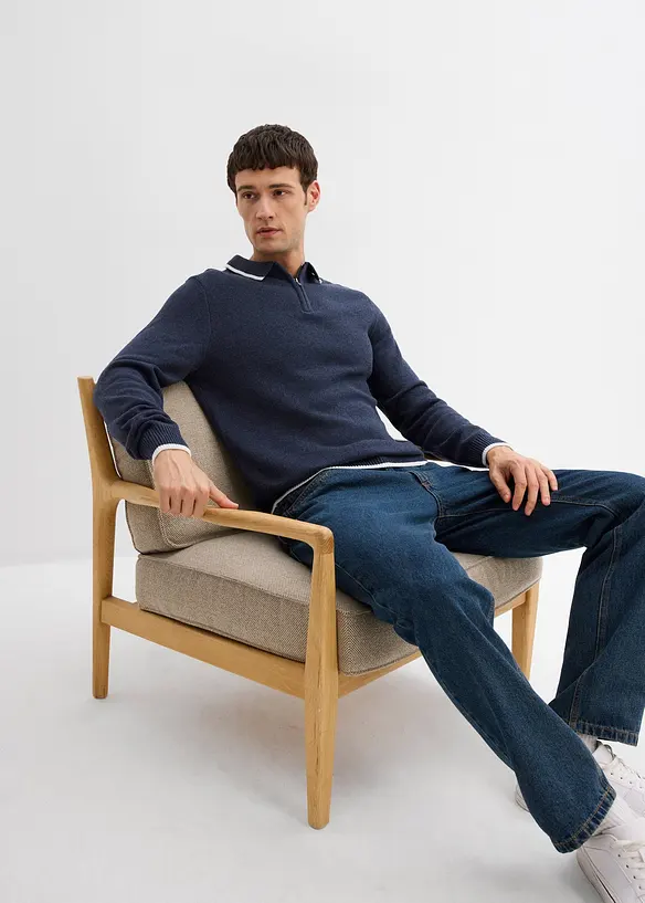 Tröja med tenniskrage och återvunnen bomull, bonprix