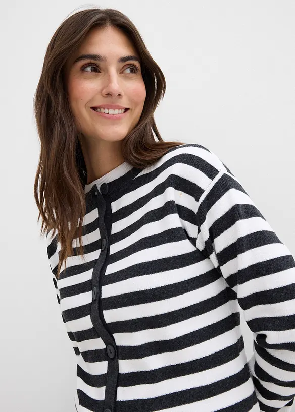 Finstickad cardigan med rund halsringning, bonprix