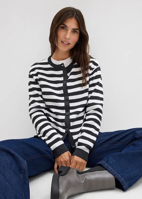 Finstickad cardigan med rund halsringning, bonprix