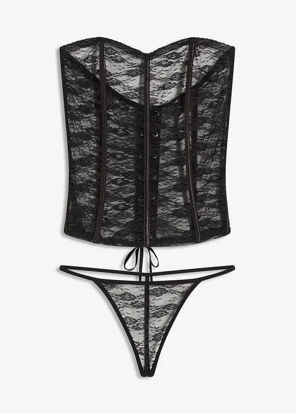 Korsett och stringtrosa av spets (2 delar), bonprix