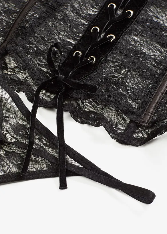 Korsett och stringtrosa av spets (2 delar), bonprix