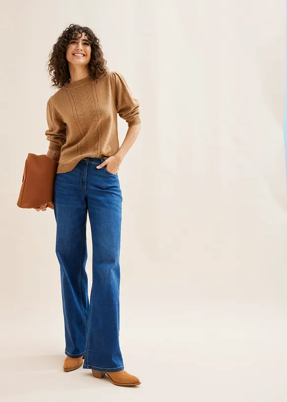 Wide Leg Jeans Mid Waist, med bekväm midja, bonprix