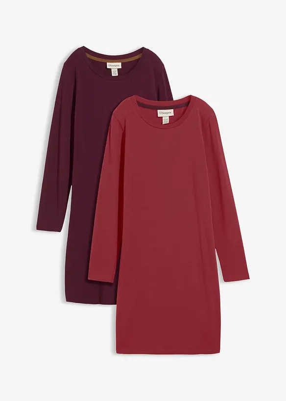 Jerseyklänning av bomull med stretch (2-pack), bonprix