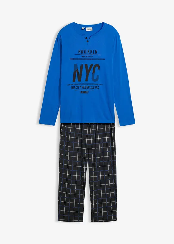 Långärmad pyjamas i bomull med knappslå, bonprix