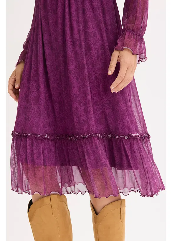 Jerseyklänning i midilängd och av mesh, bonprix