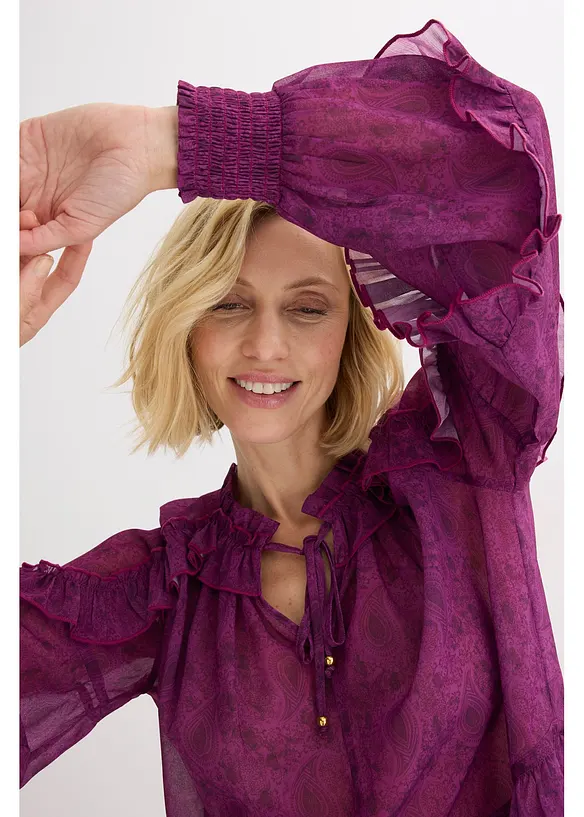 Chiffongblus med rysch, bonprix