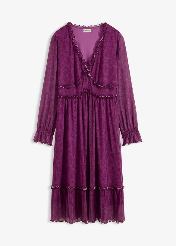 Jerseyklänning i midilängd och av mesh, bonprix