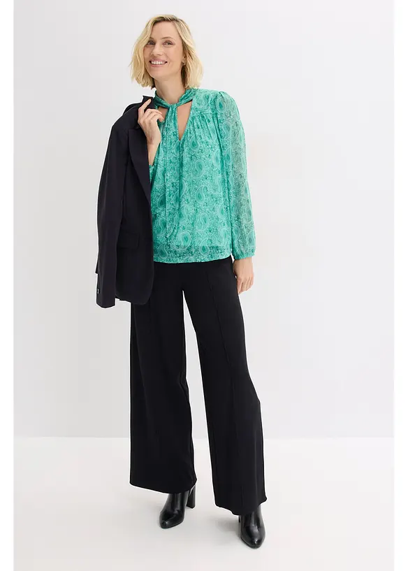 Långärmad topp i tunn mesh, bonprix