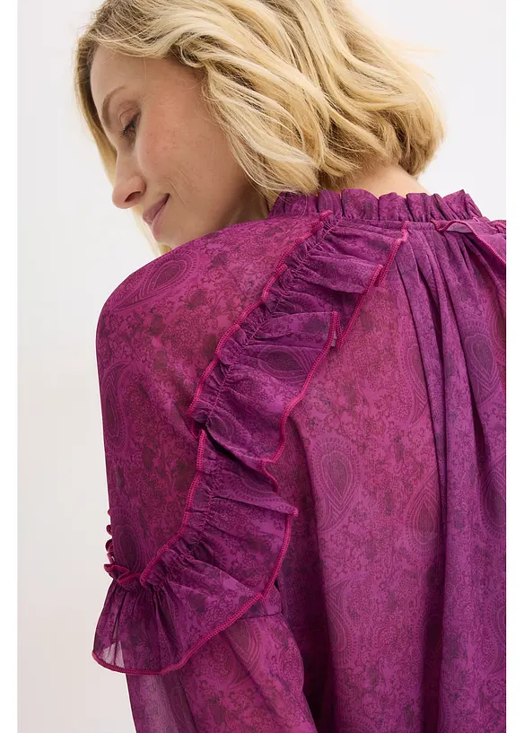 Chiffongblus med rysch, bonprix