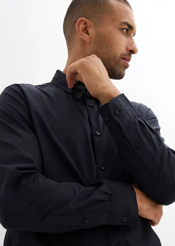 Skjorta och fluga (2 delar) av ekologisk bomull, Regular Fit, bonprix