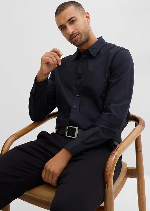 Skjorta och fluga (2 delar) av ekologisk bomull, Regular Fit, bonprix