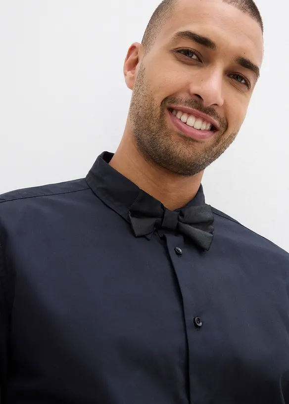 Skjorta och fluga (2 delar) av ekologisk bomull, Regular Fit, bonprix