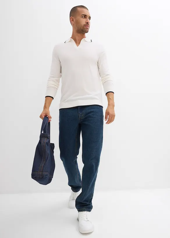 Finstickad tröja med kontrasterande detaljer, bonprix