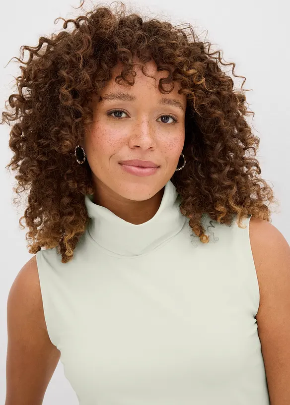 &Auml;rml&ouml;s topp med polokrage, av elastisk polyamid, bonprix