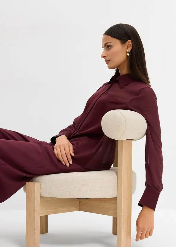 Skjortblus med satininfällning, bonprix