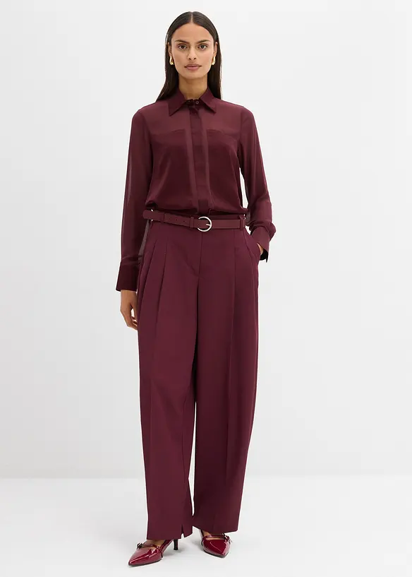 Skjortblus med satininfällning, bonprix