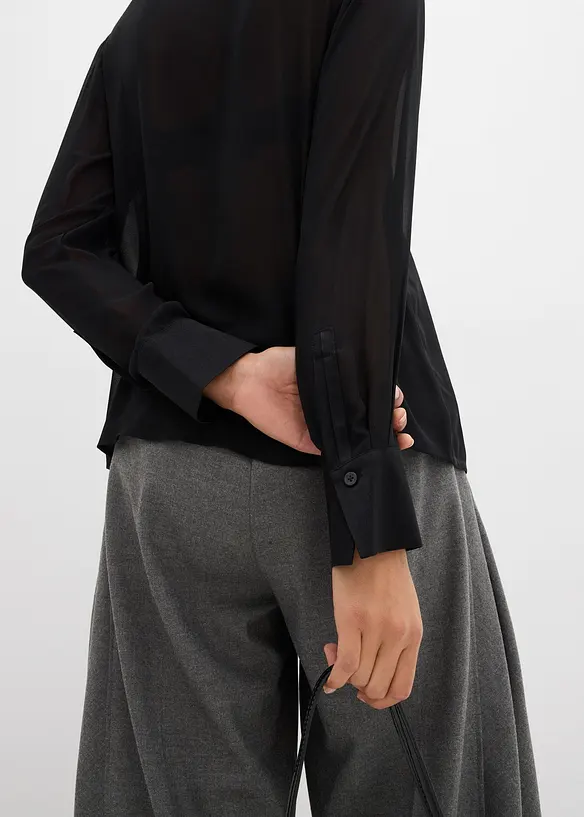 Skjortblus med satininfällning, bonprix