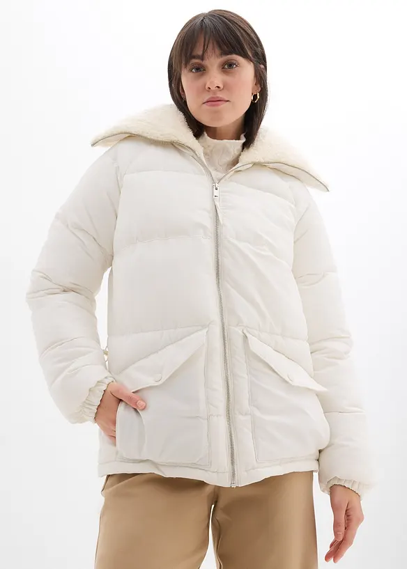 Quiltad jacka med teddykrage, bonprix