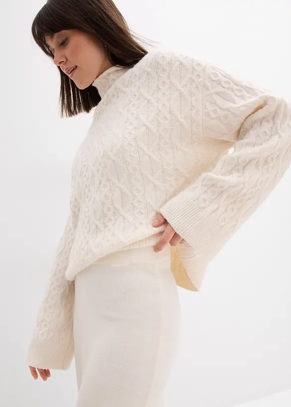 Stickad midikjol av mjuk viskosmix, bonprix