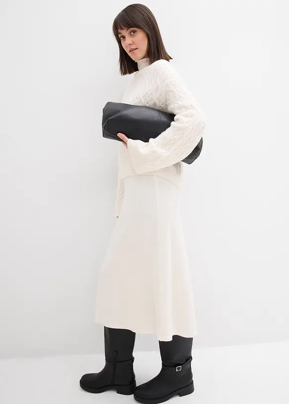 Stickad midikjol av mjuk viskosmix, bonprix