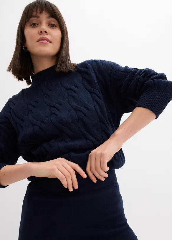 Stickad midikjol av mjuk viskosmix, bonprix