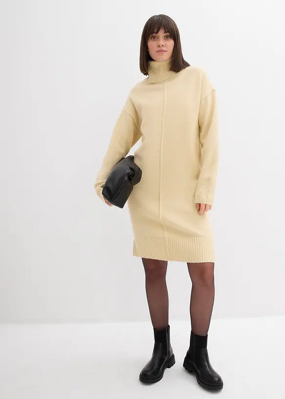 Stickad klänning med dekorsöm, bonprix