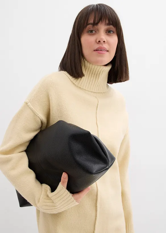 Stickad klänning med dekorsöm, bonprix