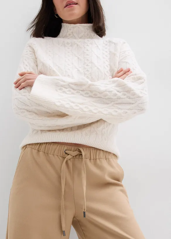 Byxa i yllelook med resårlinning, bonprix