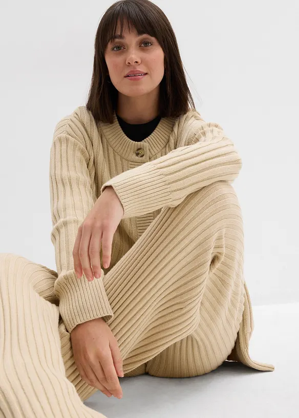 Stickad byxa i mjuk viskosmix, bonprix