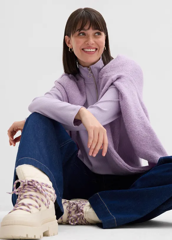 Ribbstickad topp av mjuk viskosmix, bonprix