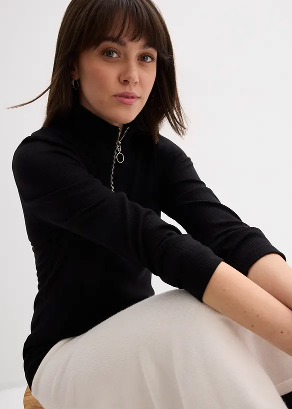 Ribbstickad topp av mjuk viskosmix, bonprix