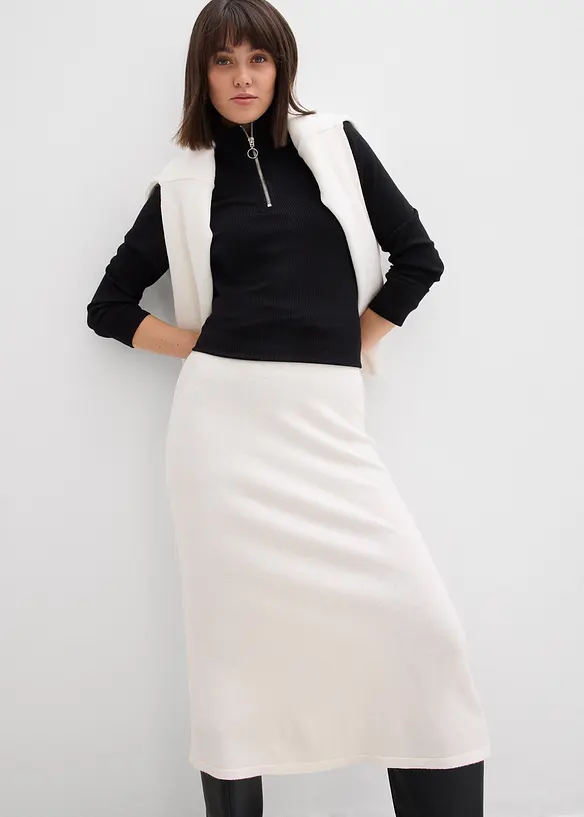 Ribbstickad topp av mjuk viskosmix, bonprix