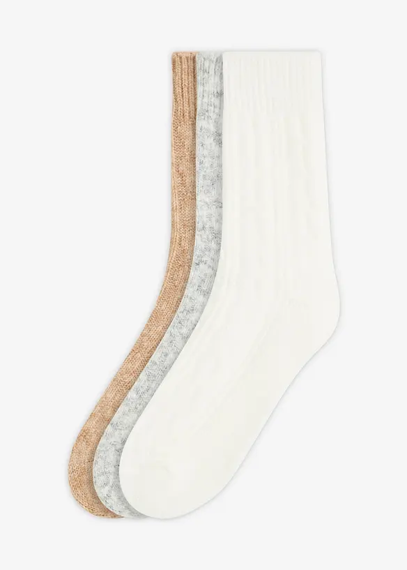 Strumpa med flätmönster (3-pack), bonprix